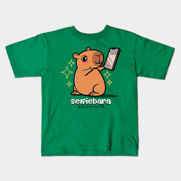 Funny Cute Kawaii Capybara Taking Selfie Funny Meme Kids T-Shirt by Originals By Boggs